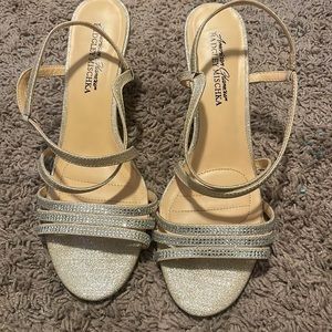 American glamour Bagley Mishka gold sparkle, shoes, worn for wedding